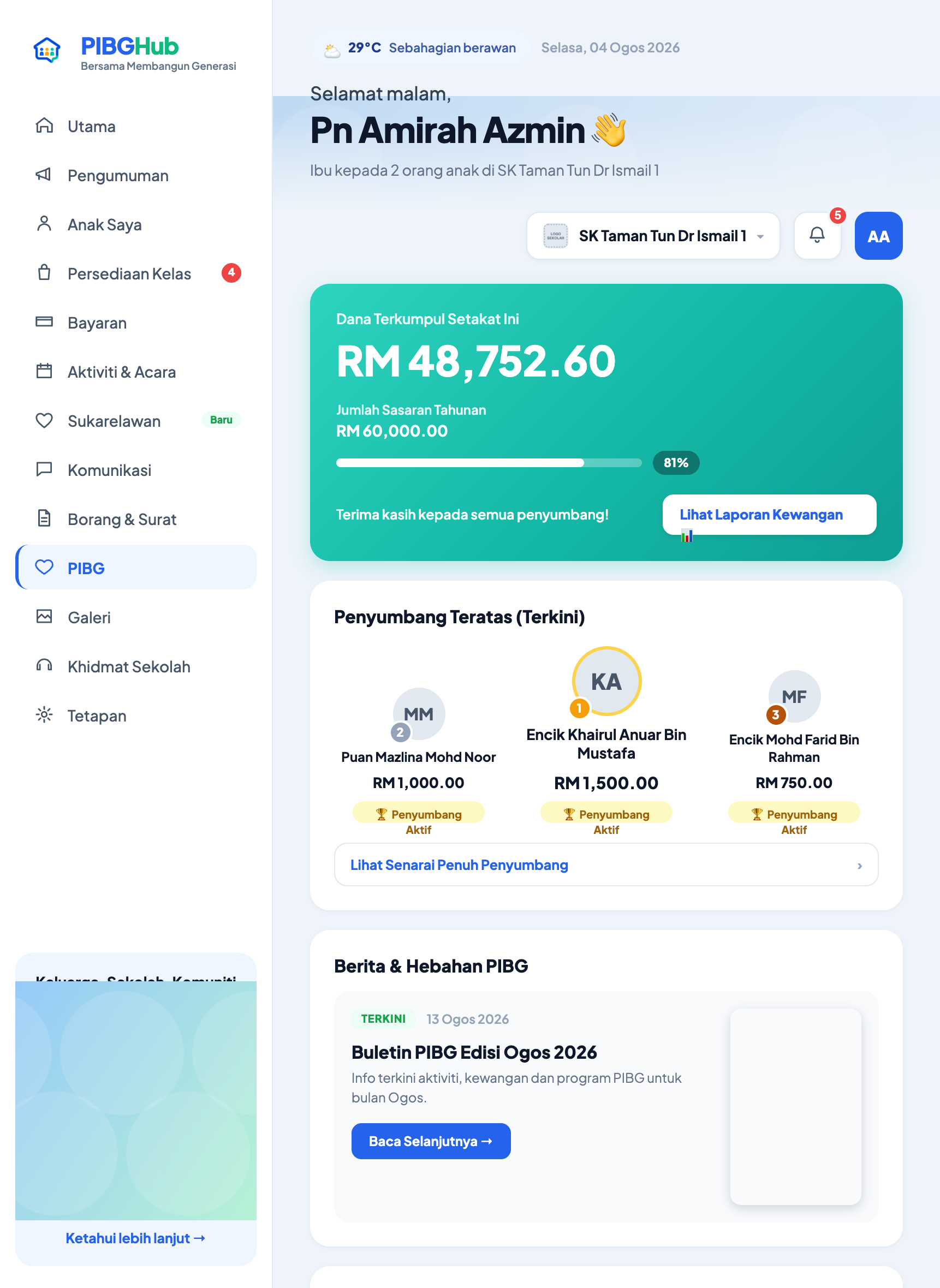 Skrin PIBG aplikasi Ibu Bapa