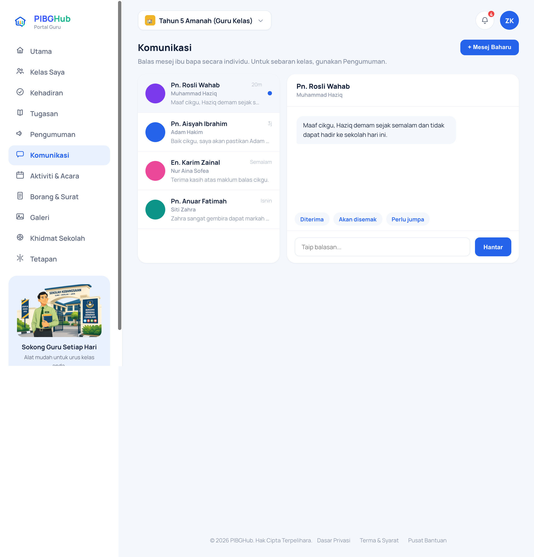 Skrin Komunikasi Portal Guru